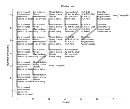 Cluster bush visualization of clusters in scientific
	citations in Wikipedia
