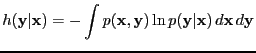 $\displaystyle h({\bf y}\vert{\bf x}) = - \int p({\bf x},{\bf y}) \ln p({\bf y}\vert{\bf x})\, d{\bf x}\, d{\bf y}$